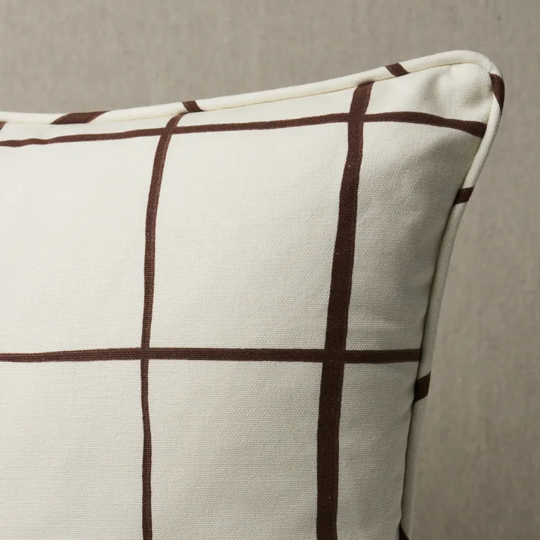 Schumacher Painterly Windowpane Pillow in Brown