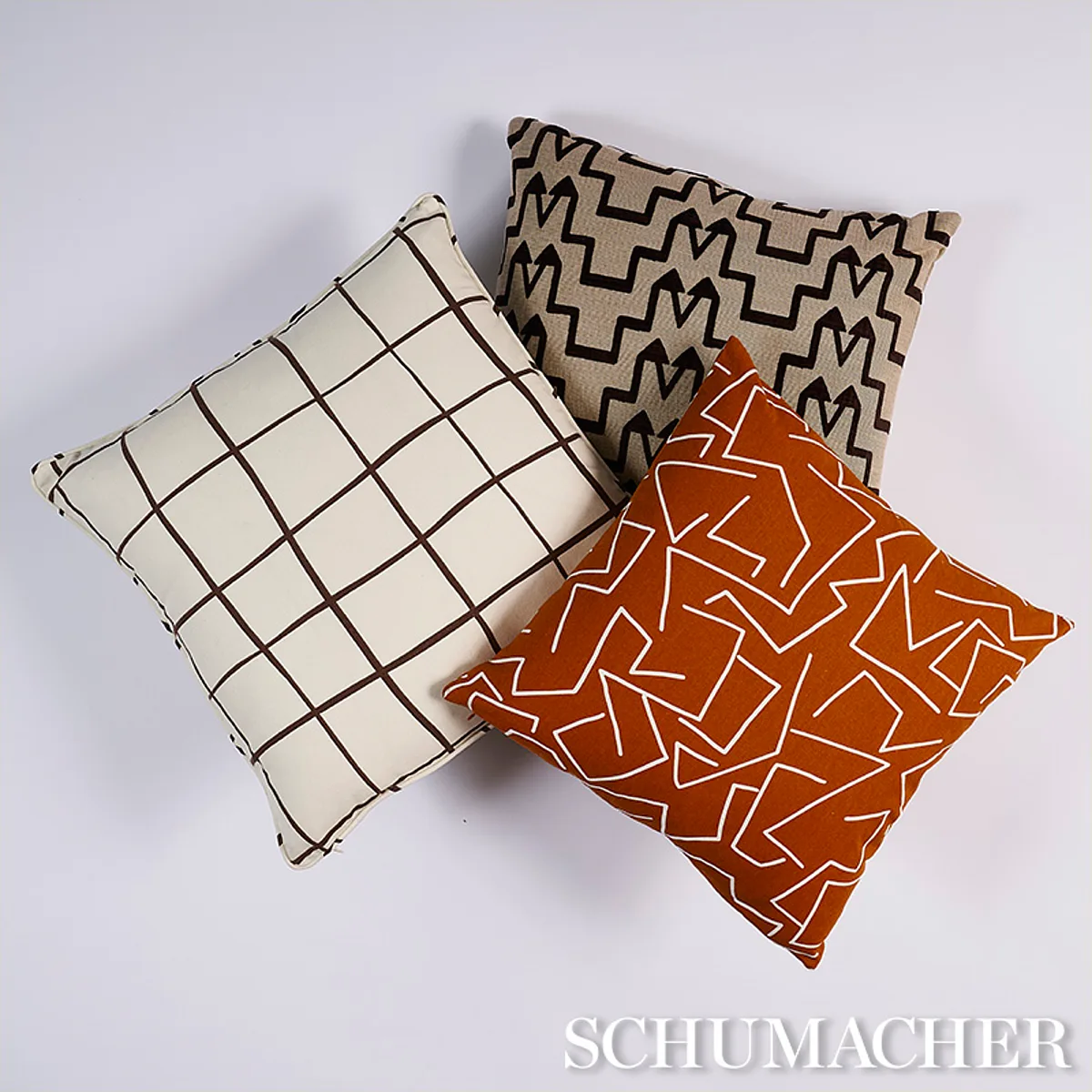 Painterly Windowpane Pillow - Brown Schumacher Painterly Windowpane Pillow in Brown