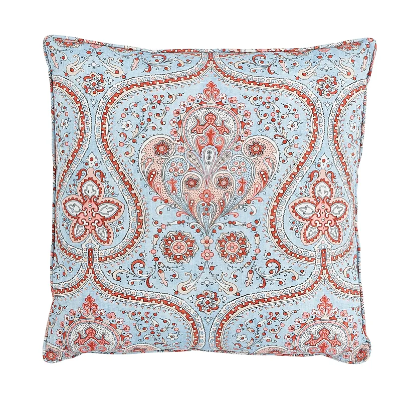 Schumacher Paisley Court Pillow in Blue & Rose (SO17986105)