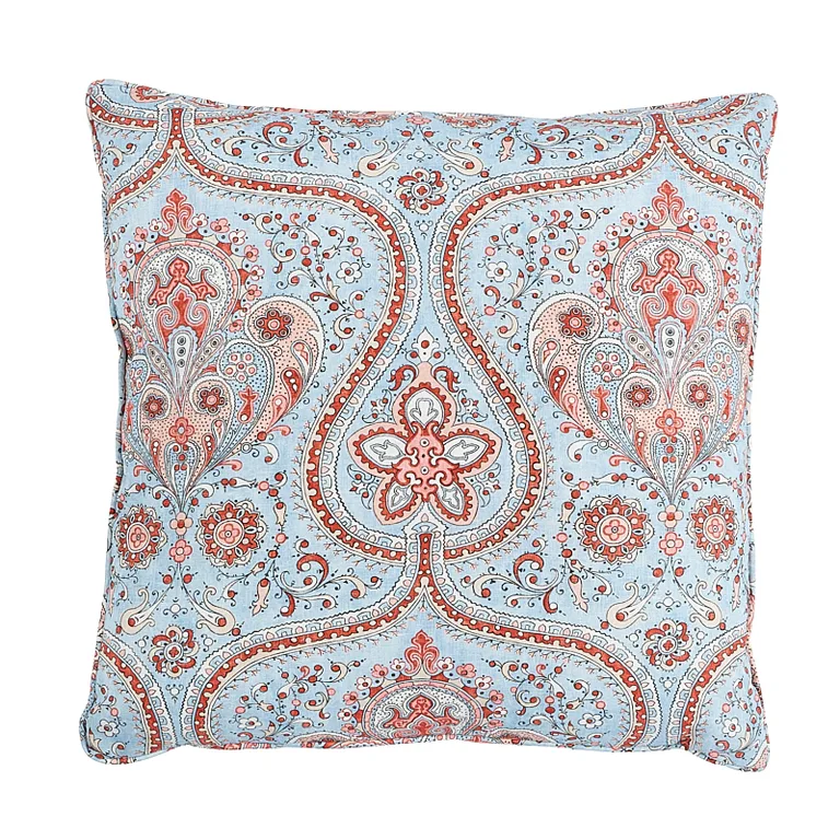 Schumacher Paisley Court Pillow in Blue & Rose (SO17986105)