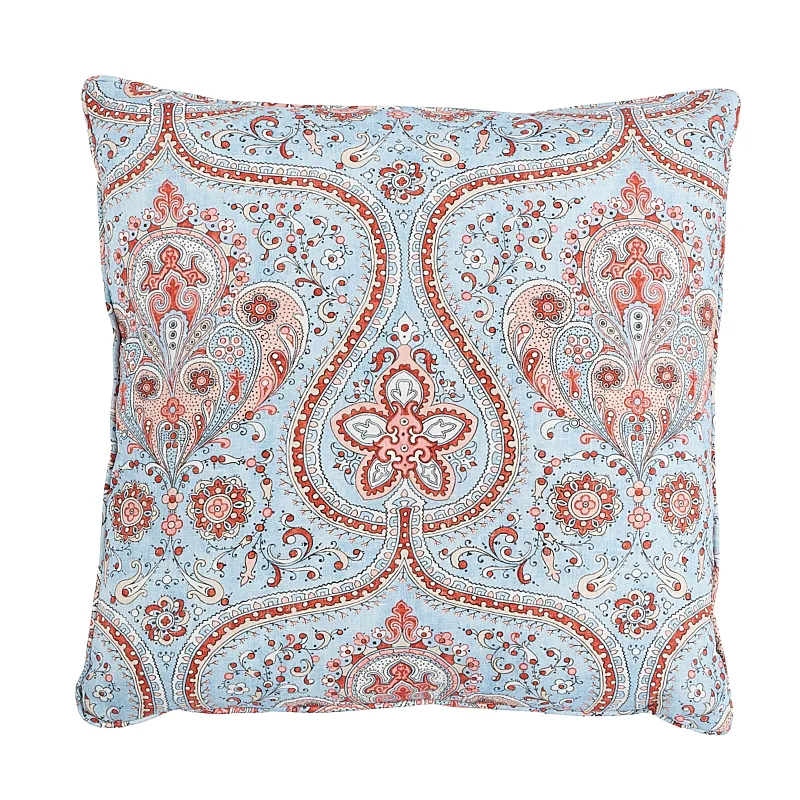 Schumacher Paisley Court Pillow in Blue & Rose (SO17986105)