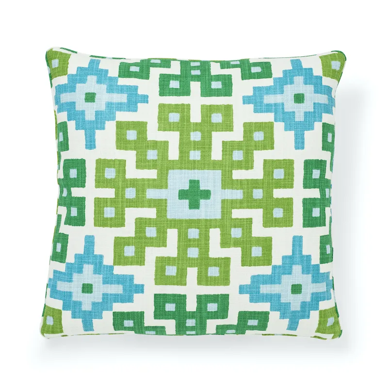 Schumacher Palmetto Print Pillow in Lagoon (SO17745005)