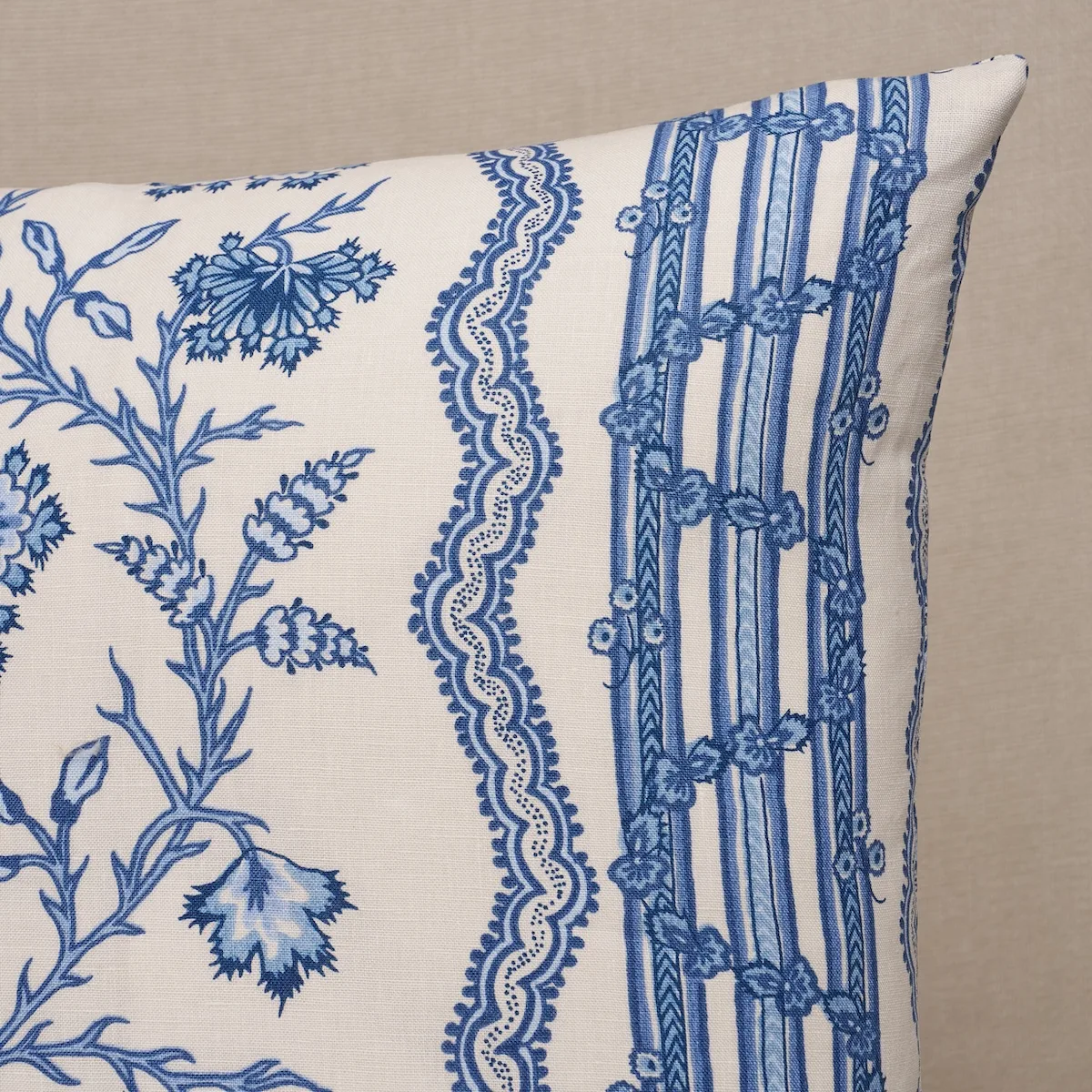Schumacher Parvati Floral Stripe Pillow in Delft (SO18271204)