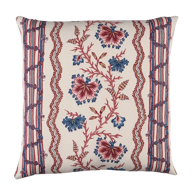 Schumacher Parvati Floral Stripe Pillow in Vermillion (SO18271004)