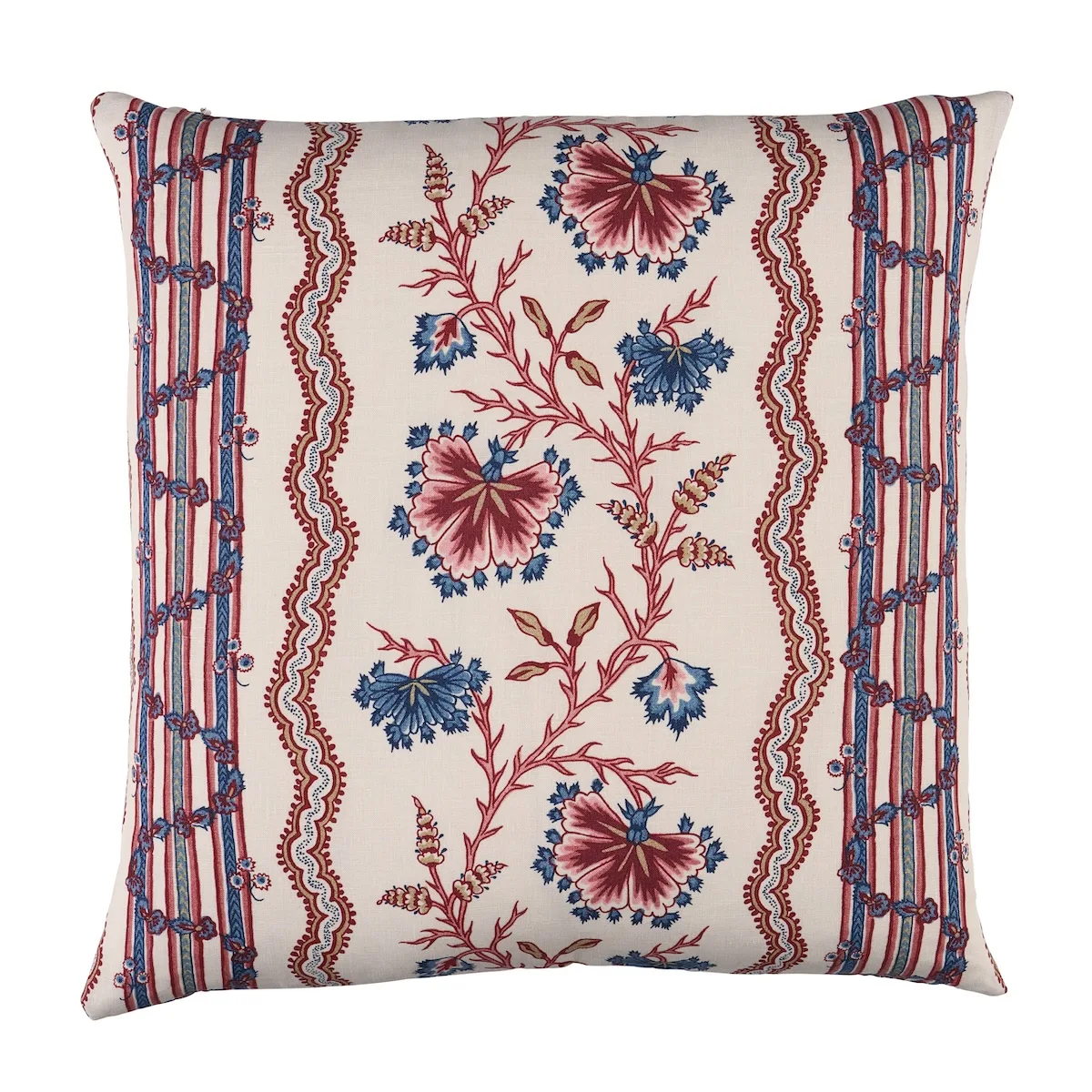 Schumacher Parvati Floral Stripe Pillow in Vermillion (SO18271004)