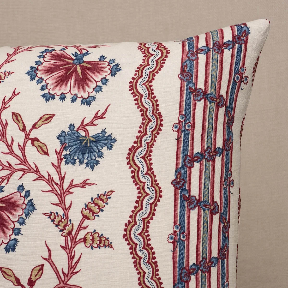 Schumacher Parvati Floral Stripe Pillow in Vermillion (SO18271004)