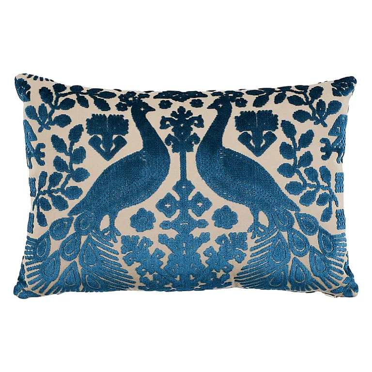 Schumacher Pavone Velvet Pillow in Peacock & Sand (SO7297315)