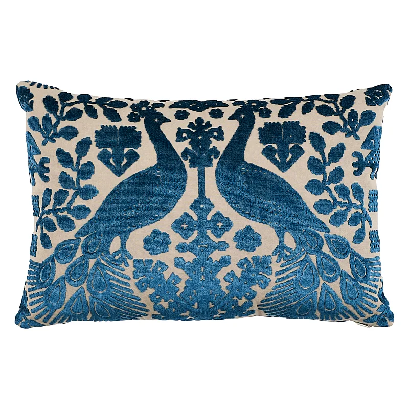 Schumacher Pavone Velvet Pillow in Peacock & Sand (SO7297315)