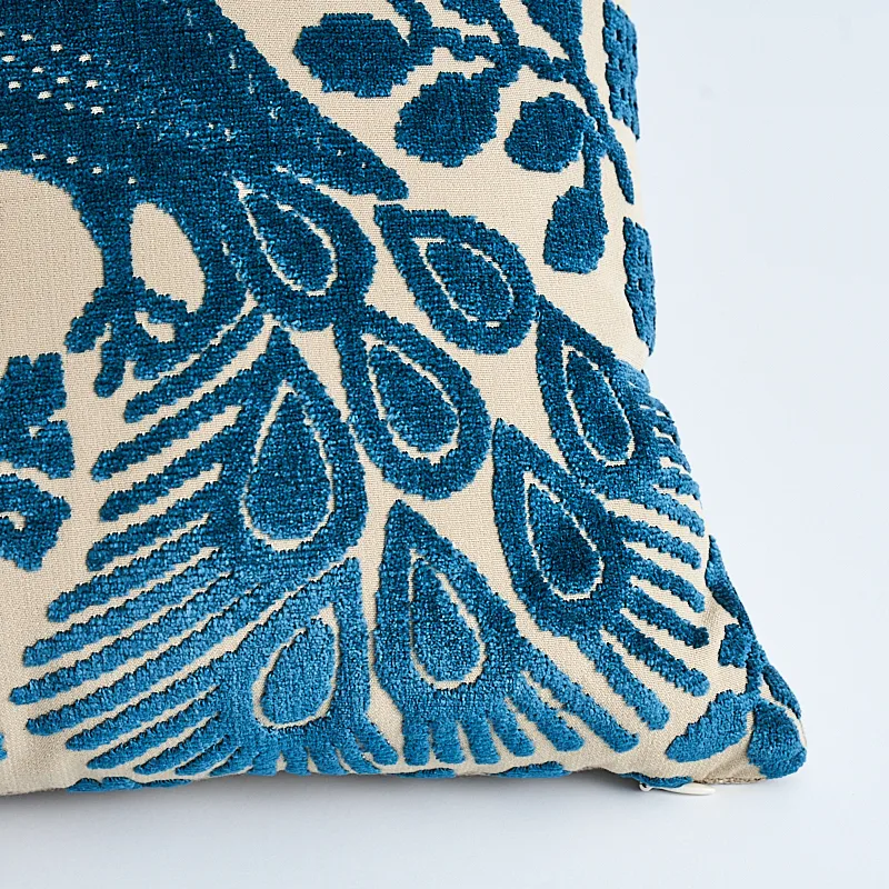 SO7297315 | Pavone Velvet Pillow - Peacock & Sand Schumacher Pavone Velvet Pillow in Peacock & Sand (SO7297315)