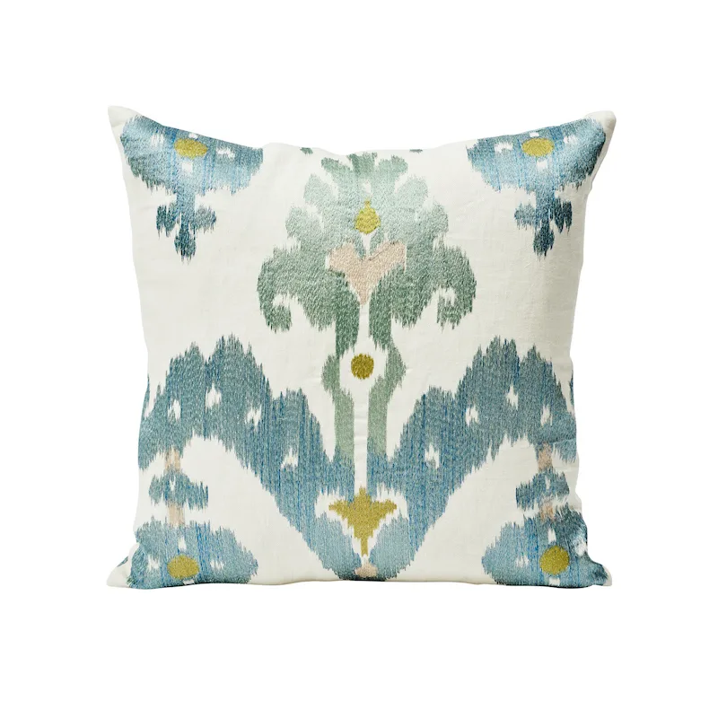 Schumacher Raja Embroidery Pillow in Sky