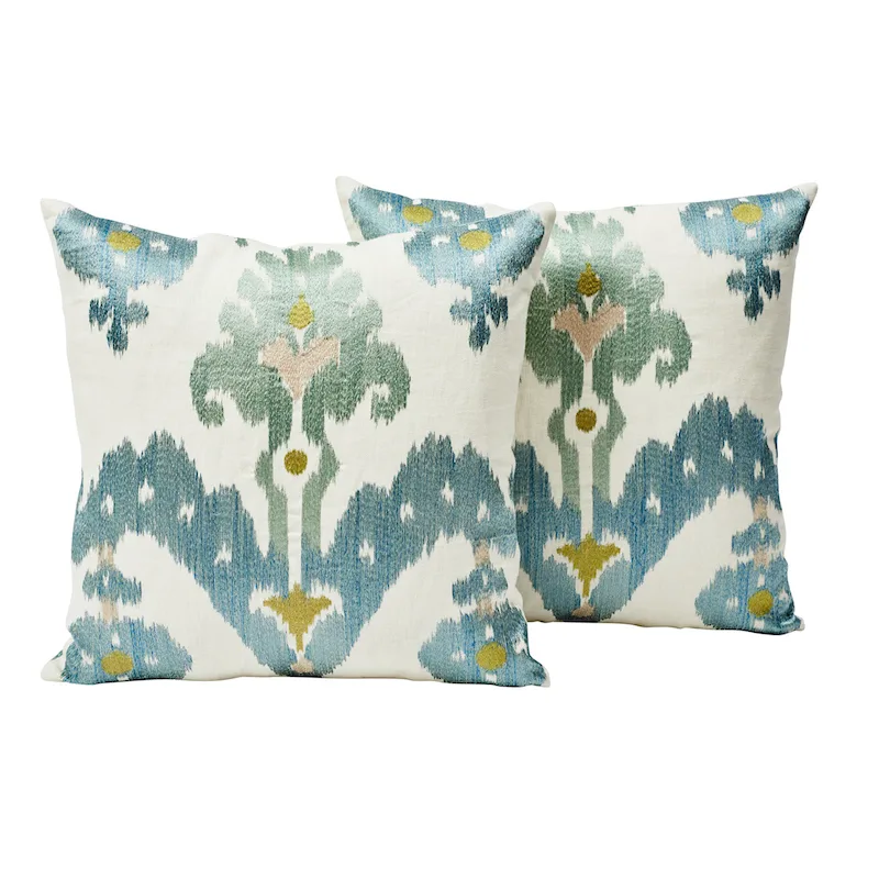 Schumacher Raja Embroidery Pillow in Sky