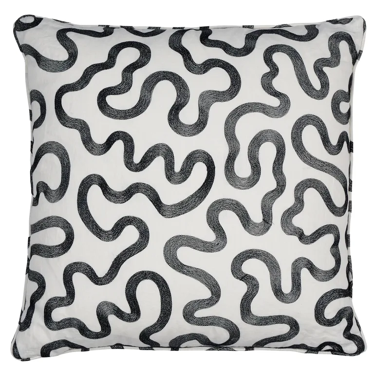 Schumacher Riley Pillow in Black on Ivory
