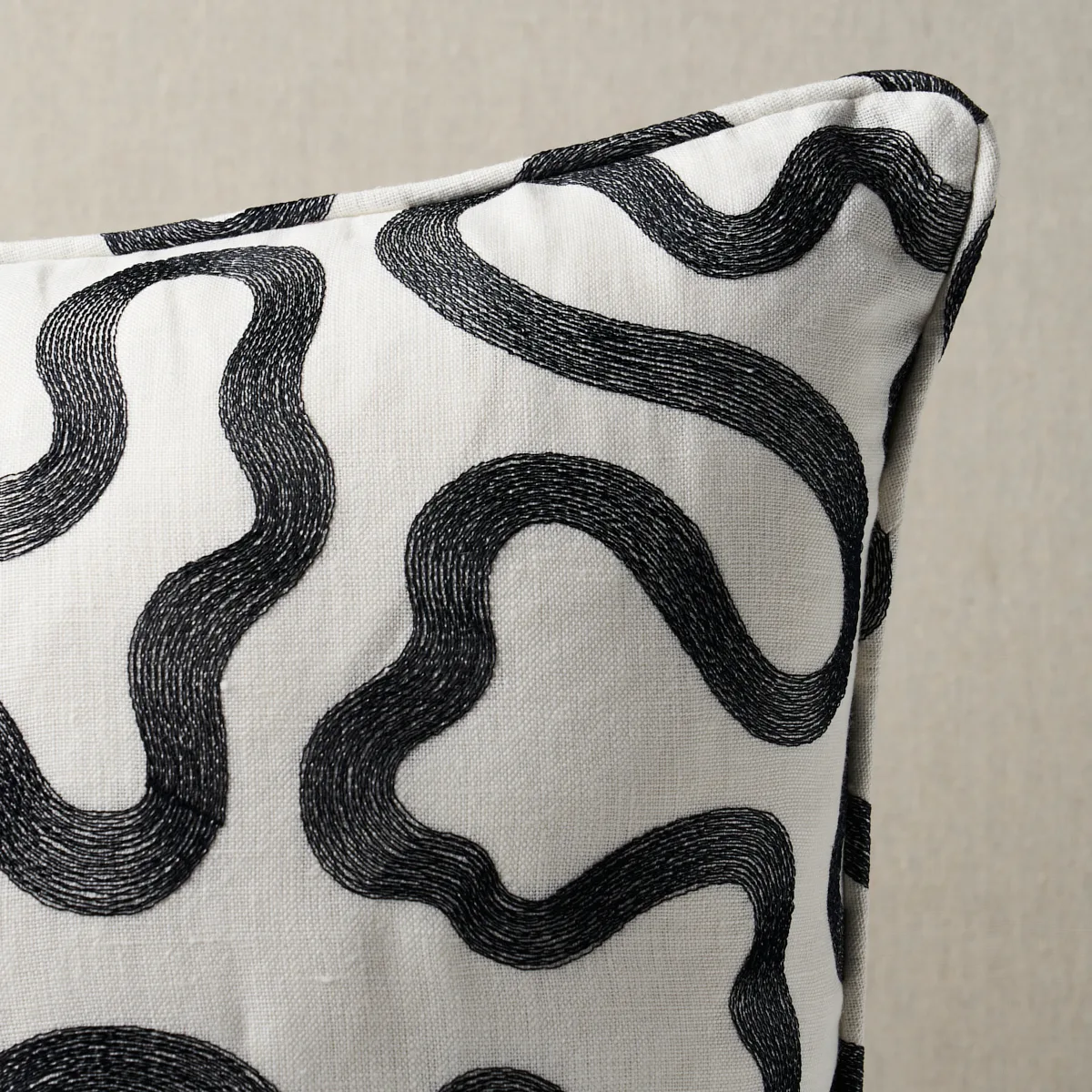 Schumacher Riley Pillow in Black on Ivory