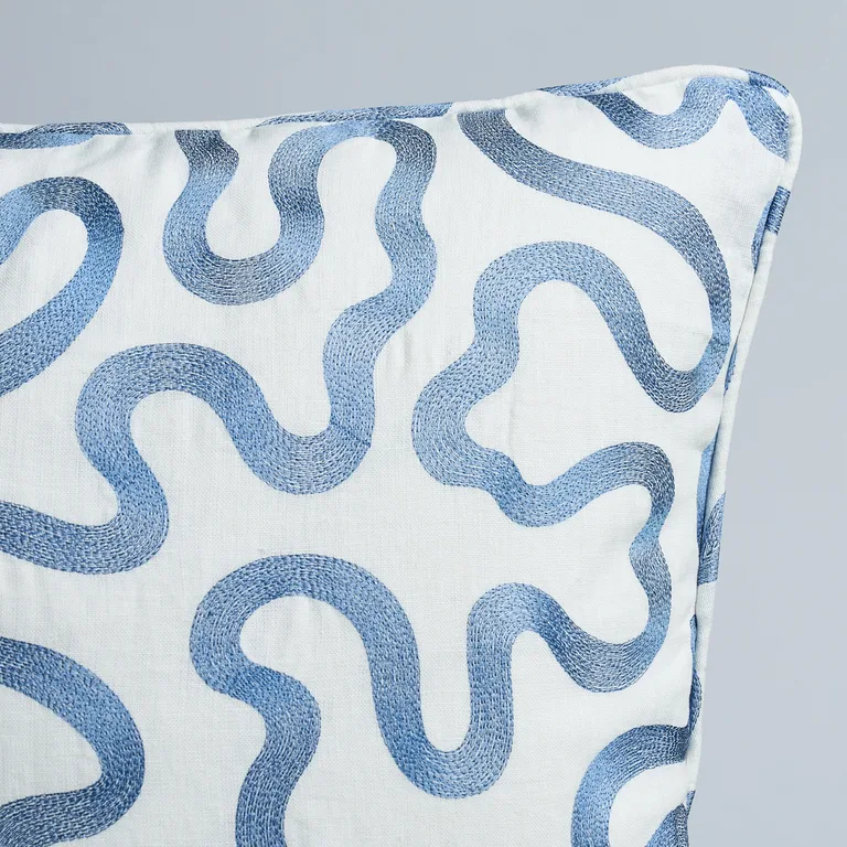 Schumacher Riley Pillow in Navy on Ivory