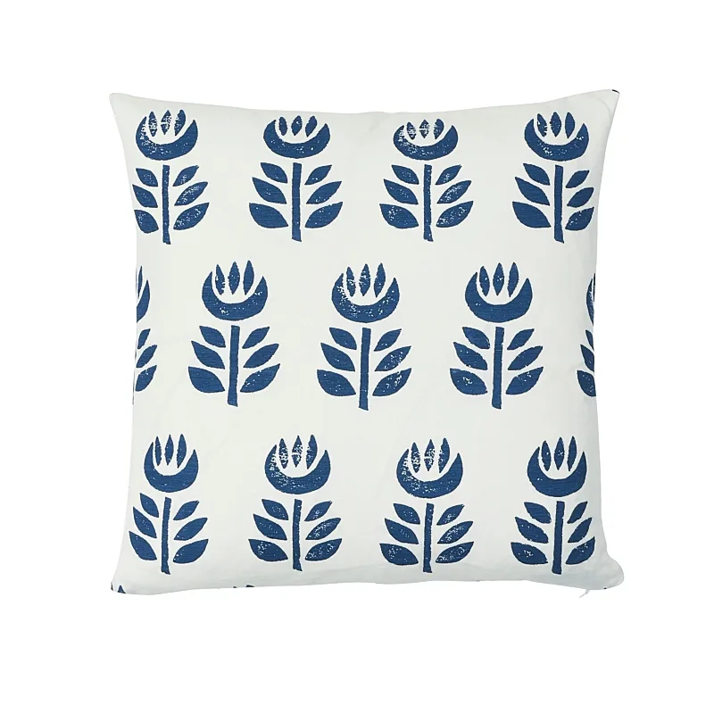 Schumacher Rosenborg Hand Print Pillow in Navy Blue (SO17940204)