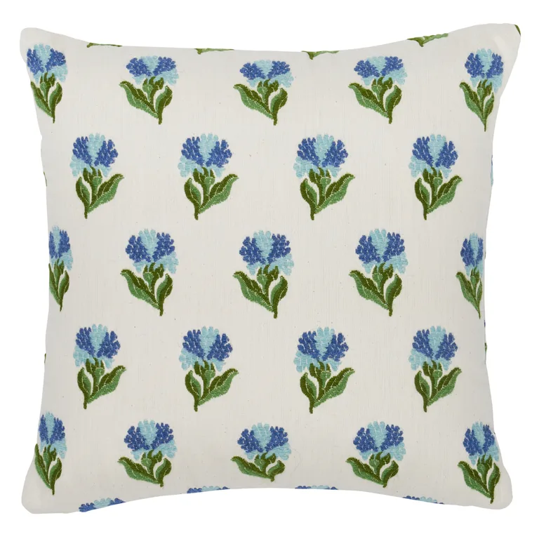 Schumacher Rosina Floral Pillow in Cornflower