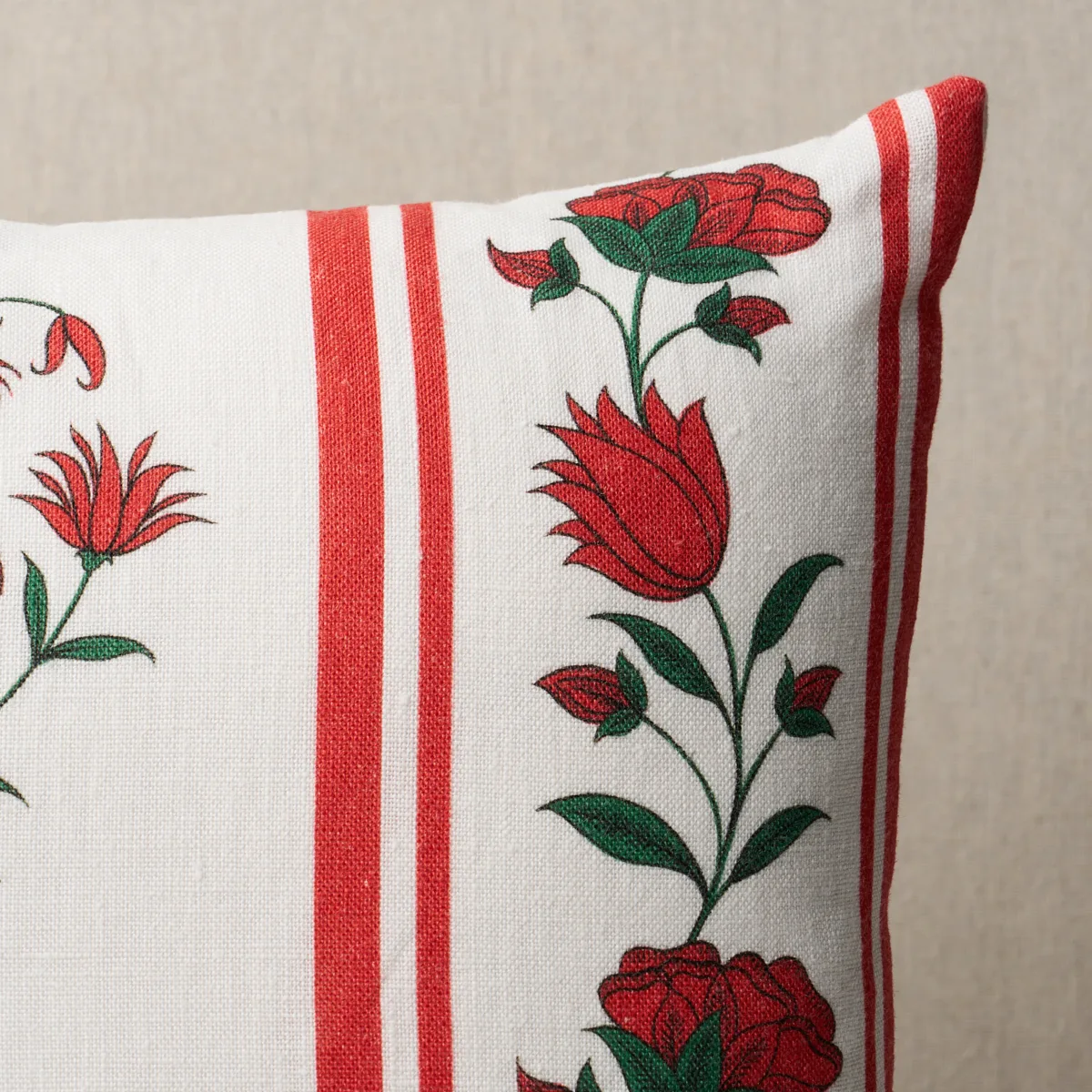 Schumacher Royal Poppy Stripe Pillow in Red (SO18067104)