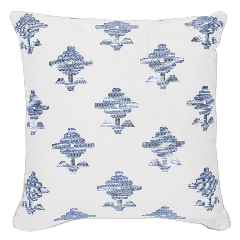 Schumacher Rubia Embroidery Pillow in Blue (SO7416304)