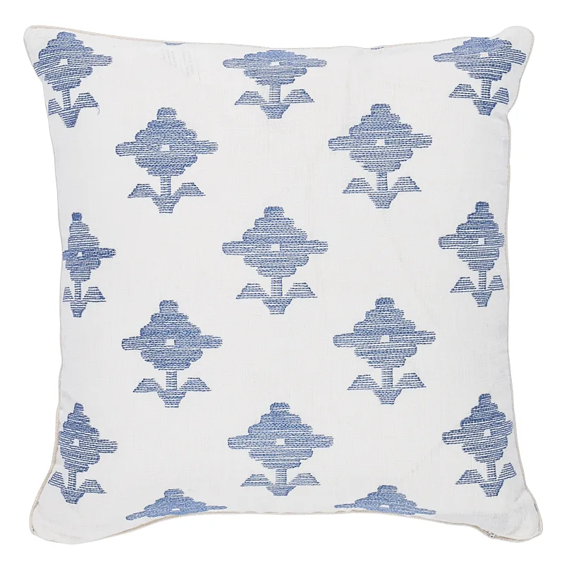 Schumacher Rubia Embroidery Pillow in Blue (SO7416304)