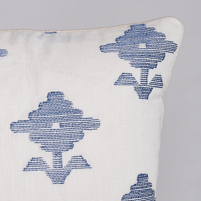 Schumacher Rubia Embroidery Pillow in Blue (SO7416304)