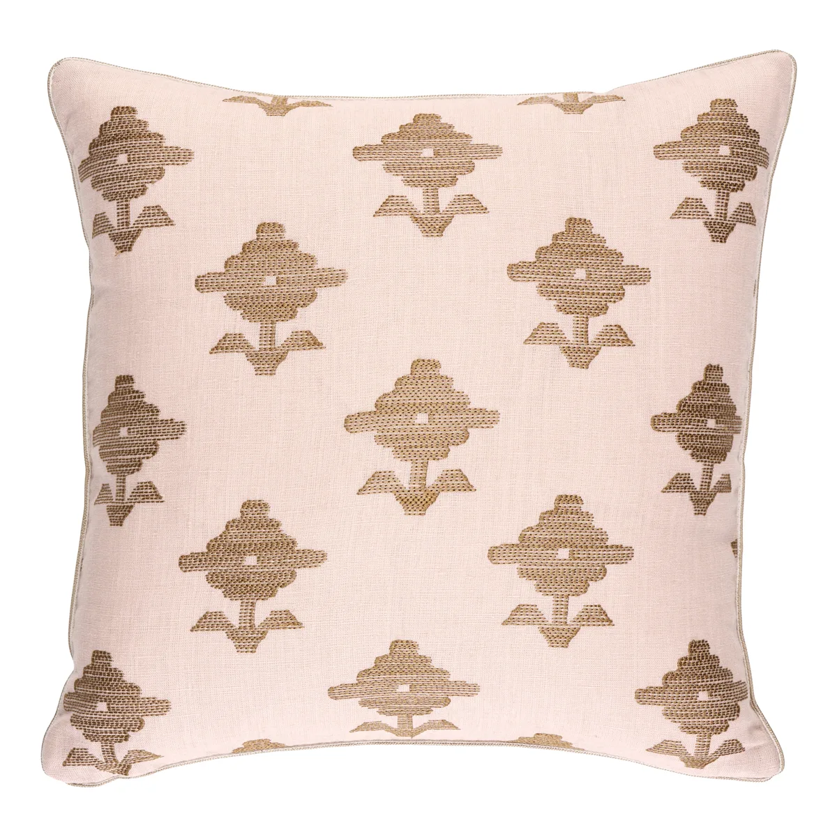 Schumacher Rubia Embroidery Pillow in Blush (SO7416104)