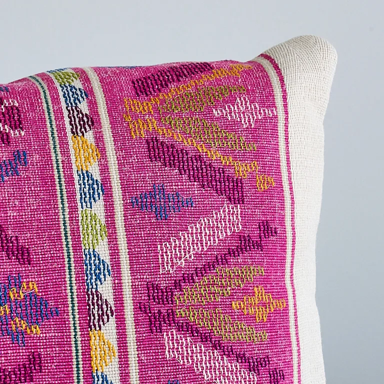 Schumacher Sandor Stripe Embroidery Pillow in Magenta (SO7983118)