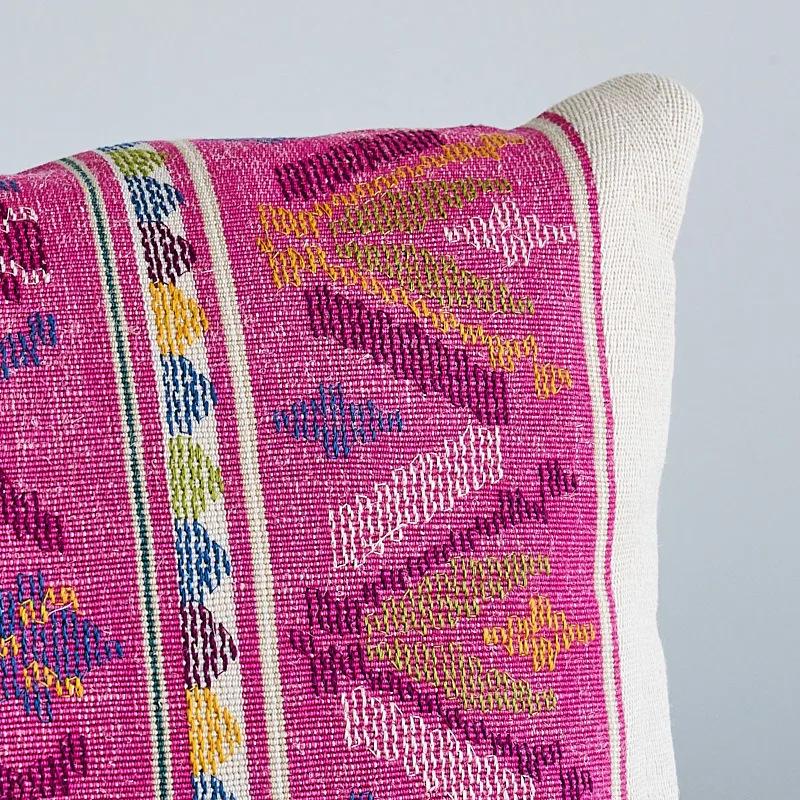Schumacher Sandor Stripe Embroidery Pillow in Magenta (SO7983118)
