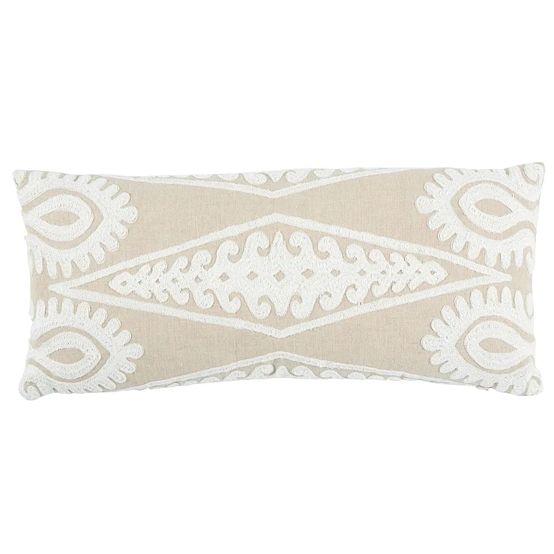 Schumacher Seema Embroidery Pillow in Natural (SO8021118)