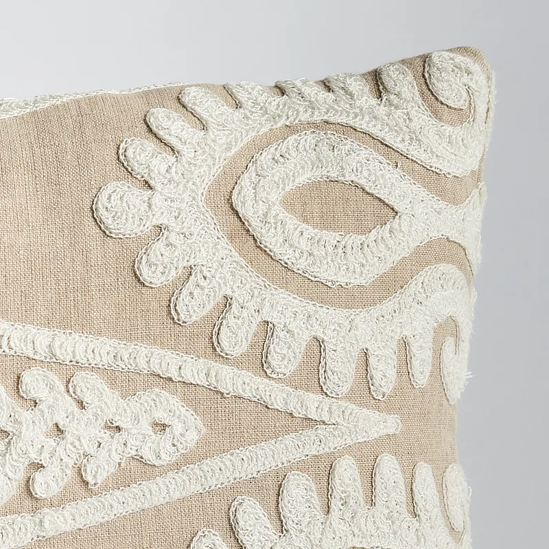 Schumacher Seema Embroidery Pillow in Natural (SO8021118)