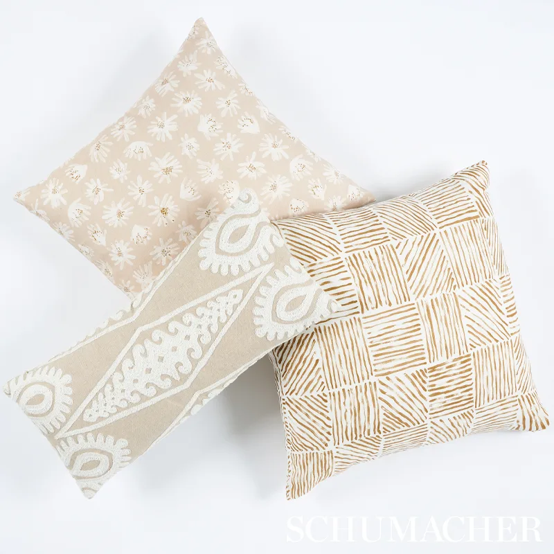 SO8021118 | Seema Embroidery Pillow - Natural Schumacher Seema Embroidery Pillow in Natural (SO8021118)