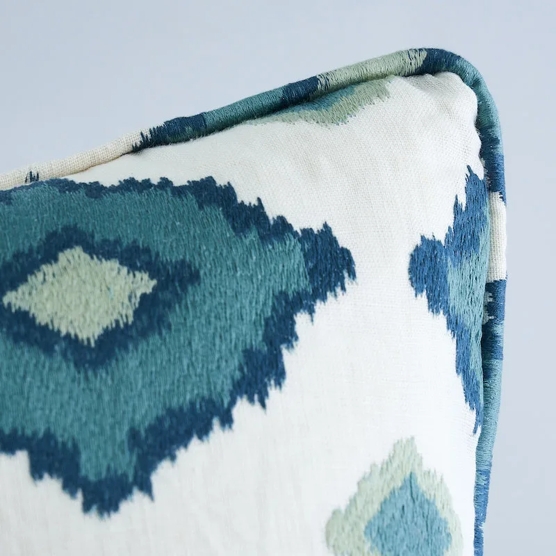 Schumacher Sikar Embroidery Pillow in Sky Blue (SO6578205)
