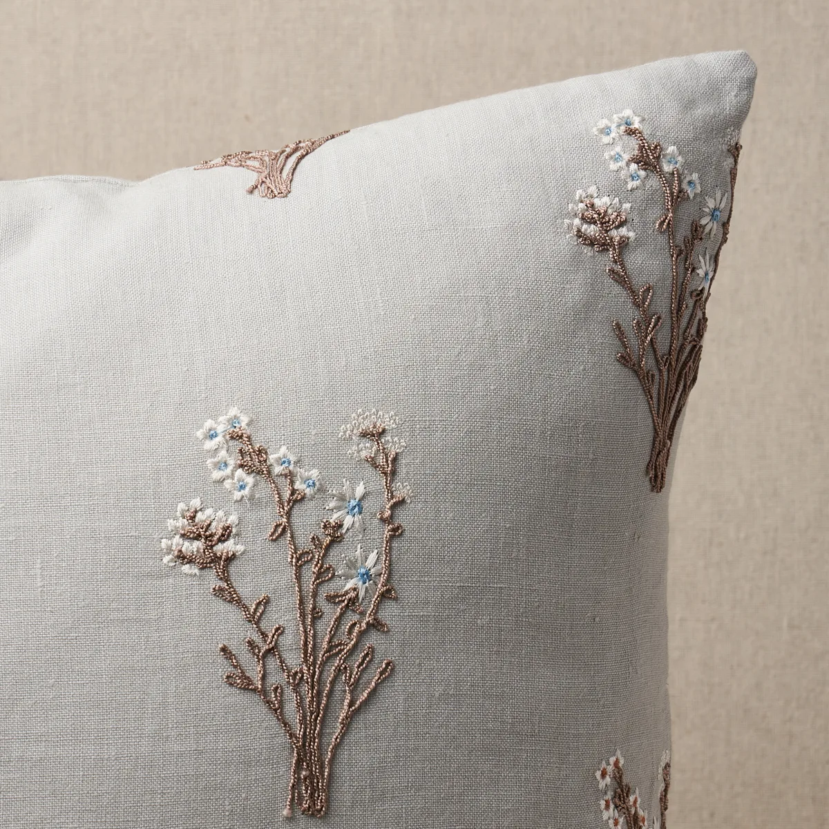 Schumacher Stora Embroidery Pillow in Mineral (SO8040006)