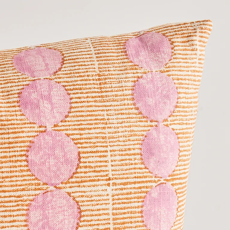 Schumacher Sun Rise Hand Block Pillow in Rose & Copper (SO17979005)
