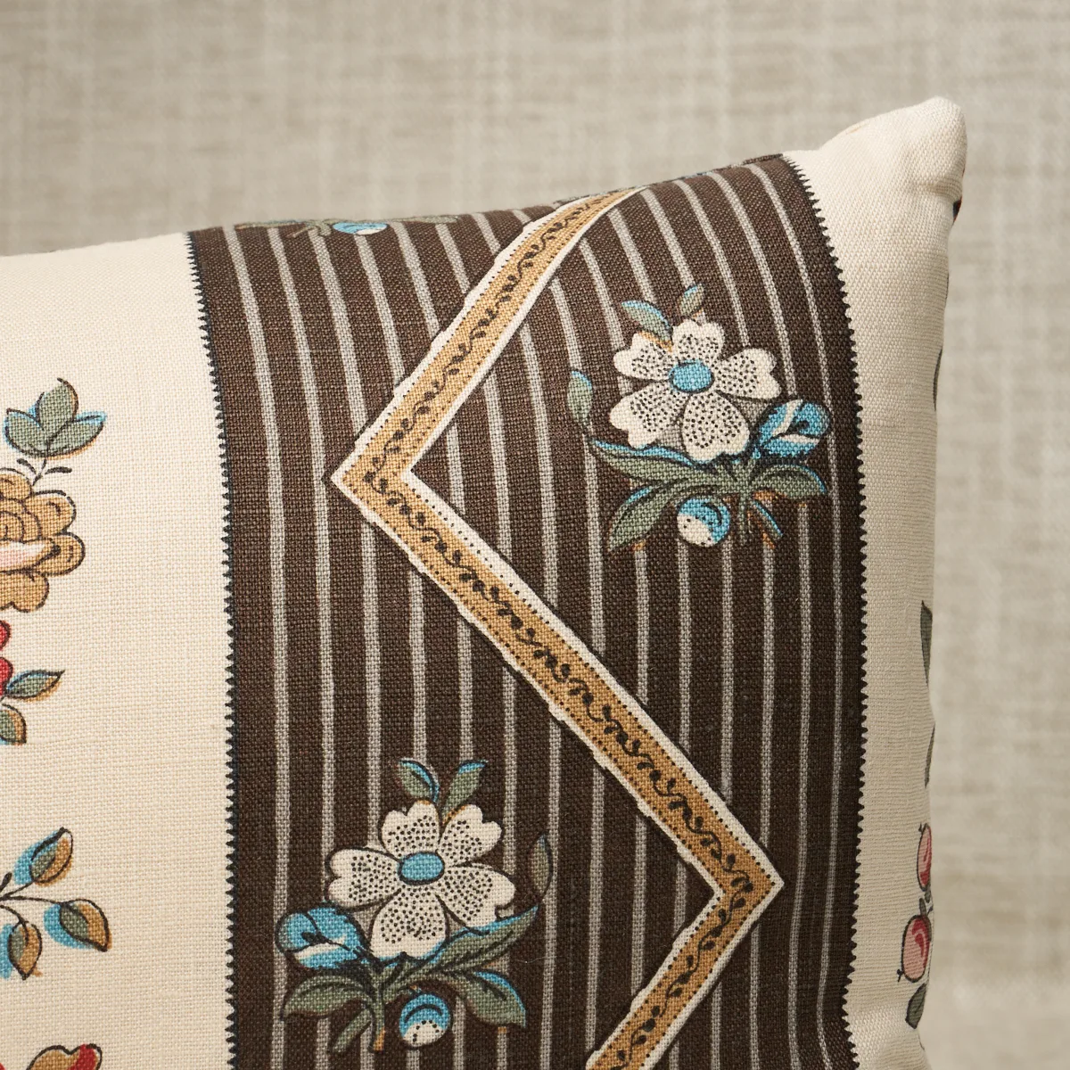 Schumacher Sylvain Floral Stripe Pillow in Noir (SO18174214)