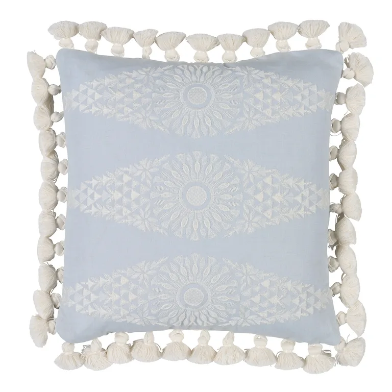 Schumacher Tasmin Embroidery pillow in Soft Blue (SO8567103)