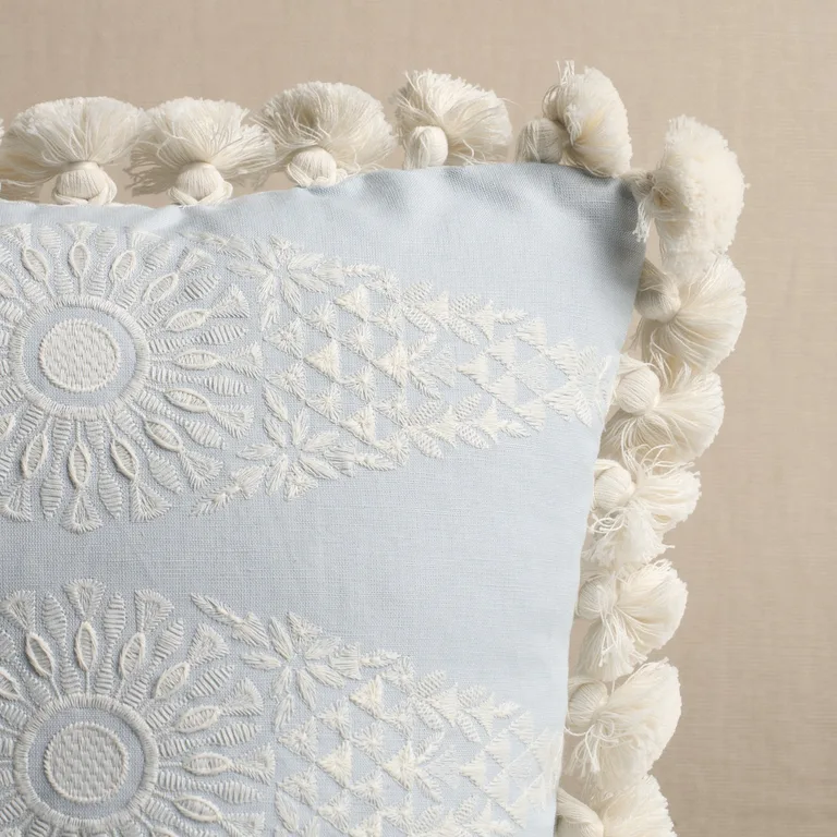 Schumacher Tasmin Embroidery pillow in Soft Blue (SO8567103)