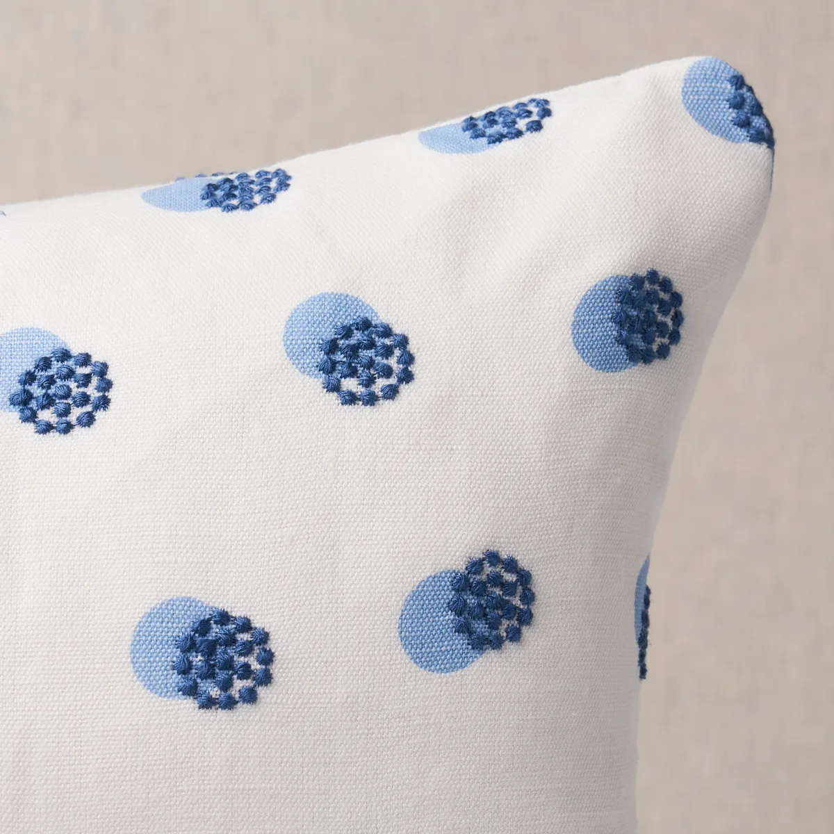 Schumacher Taylor Embroidery Pillow in Blue on Ivory (SO8184112)