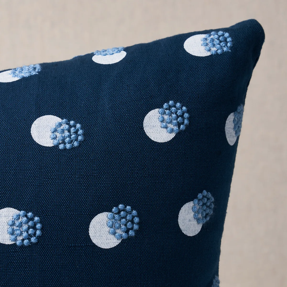 Schumacher Taylor Embroidery Pillow in Sky on Navy (SO8184312)