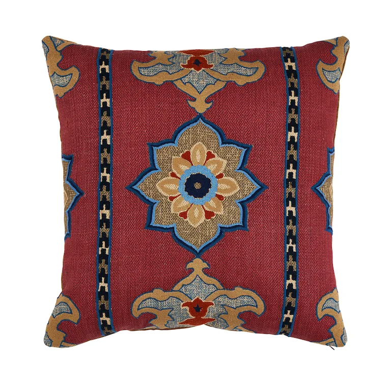 Schumacher Temara Embroidered Pillow in Pomegranate