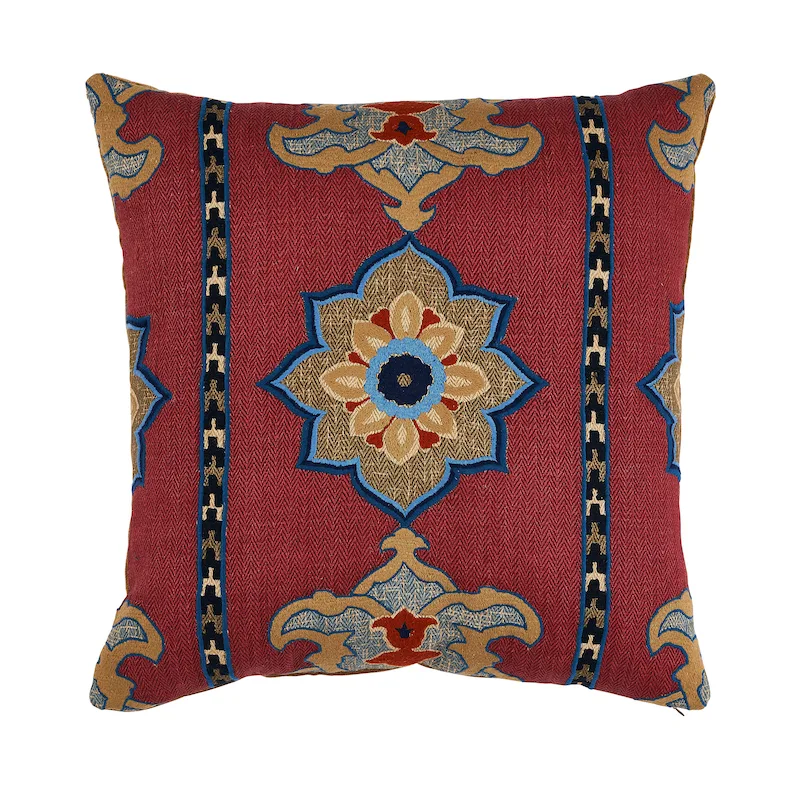 Schumacher Temara Embroidered Pillow in Pomegranate