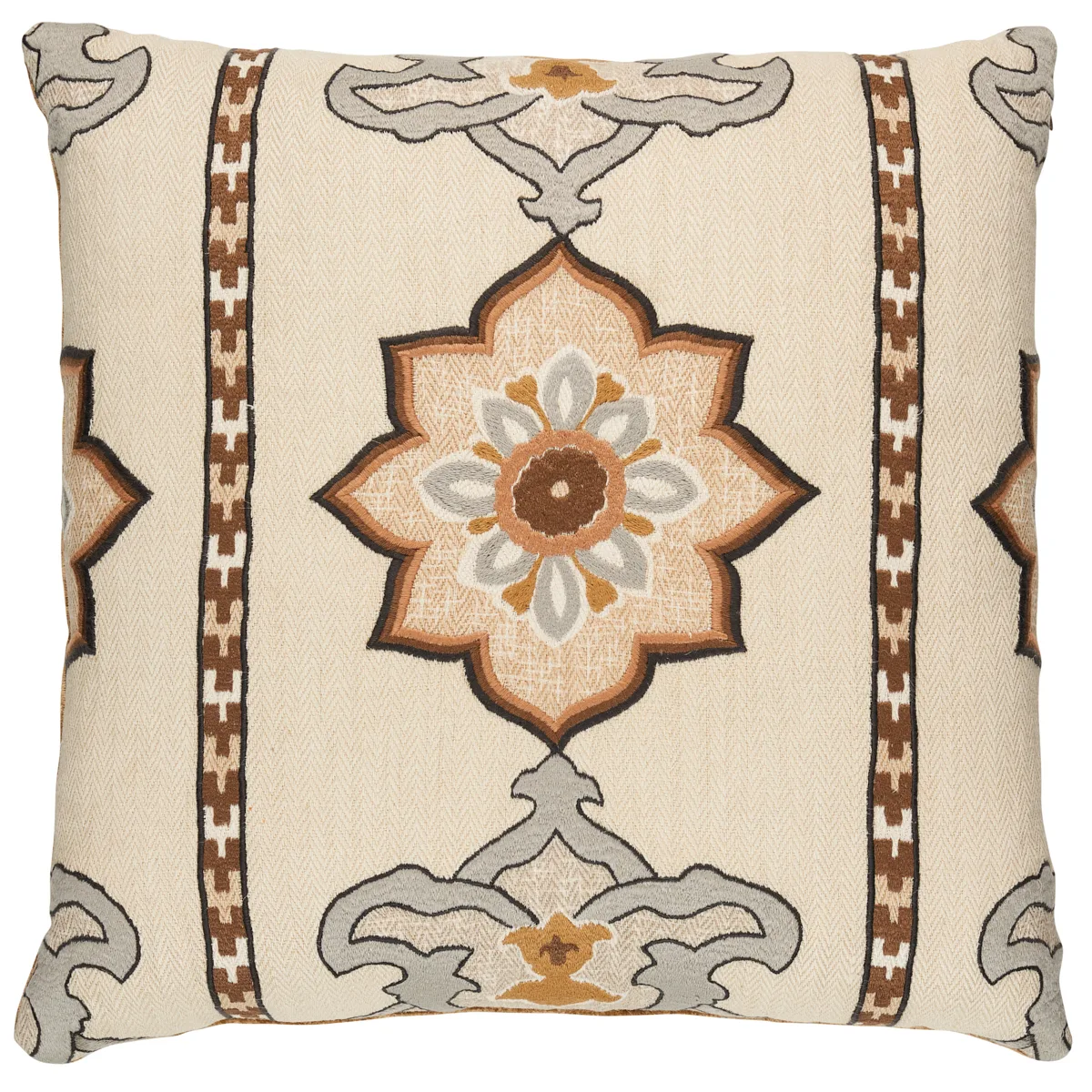 Schumacher Temara Embroidered Print Pillow in Natural