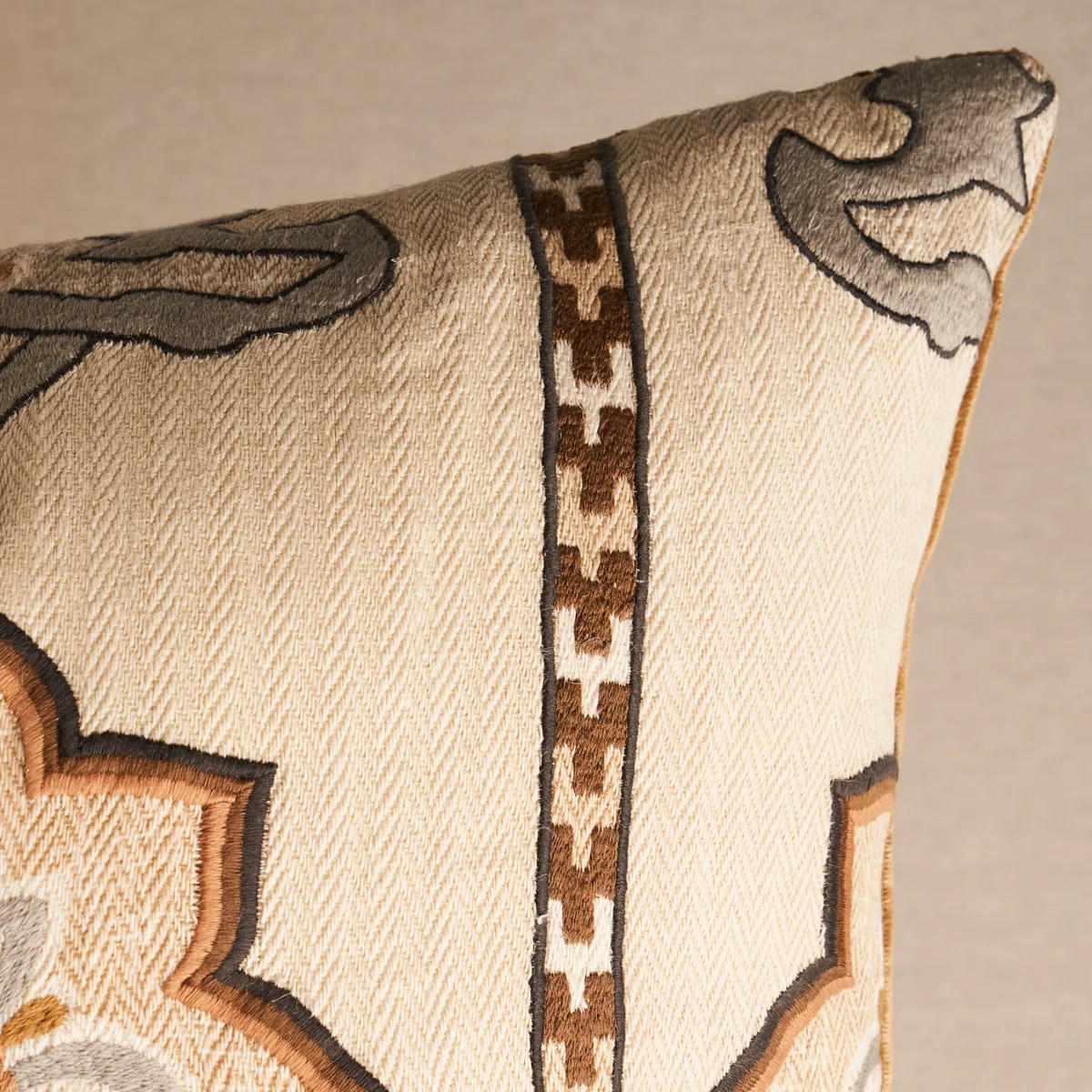 Temara Embroidered Print Pillow - Natural Schumacher Temara Embroidered Print Pillow in Natural