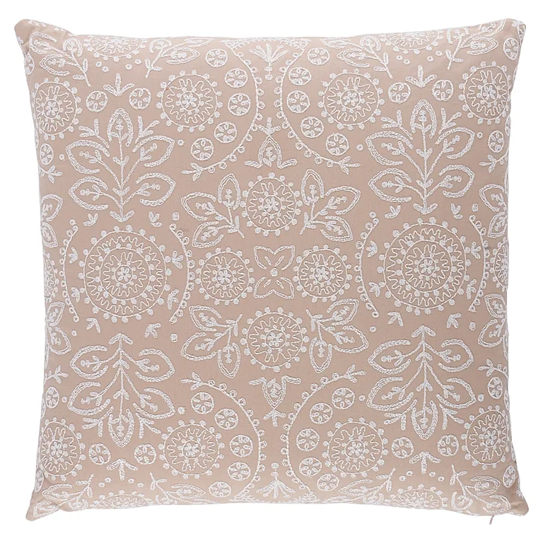 Schumacher Tiana Embroidery Pillow in Natural