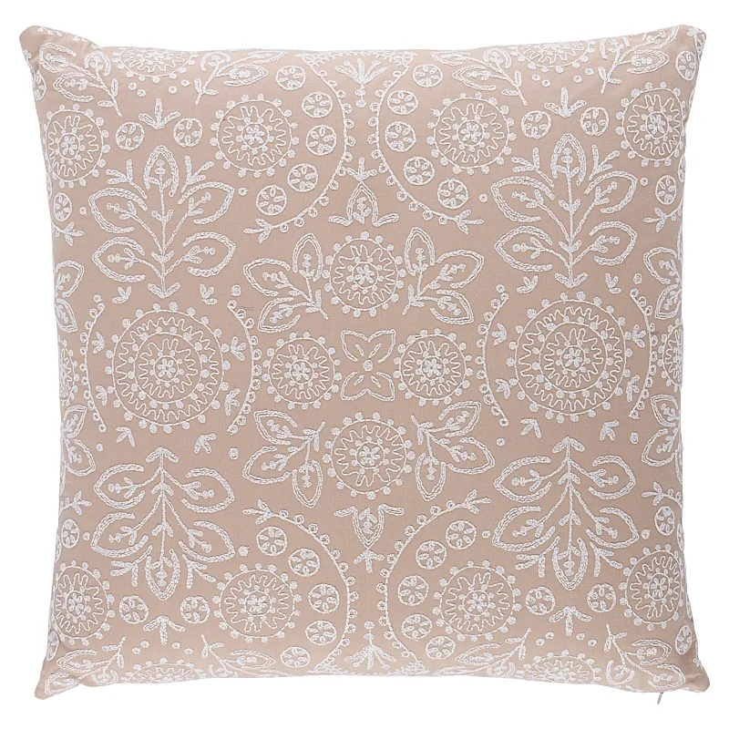 Schumacher Tiana Embroidery Pillow in Natural
