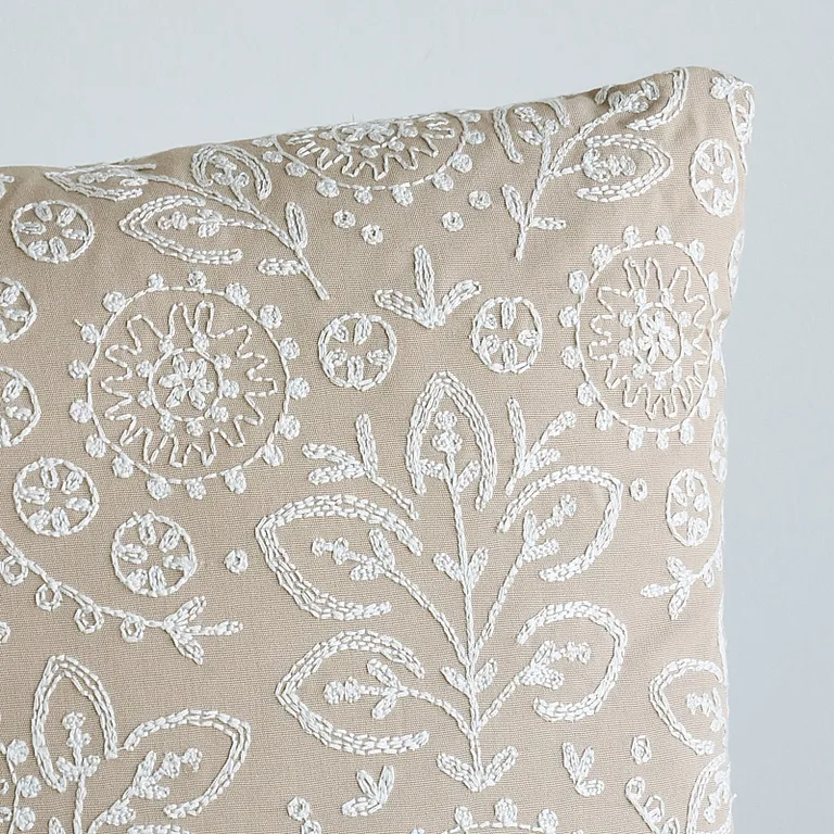 Schumacher Tiana Embroidery Pillow in Natural
