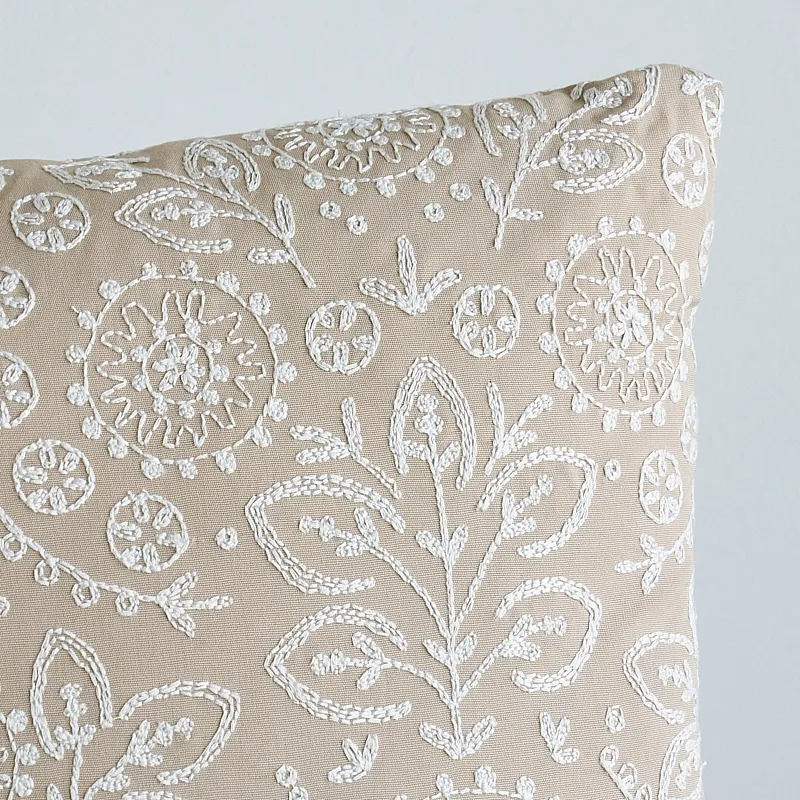 Schumacher Tiana Embroidery Pillow in Natural