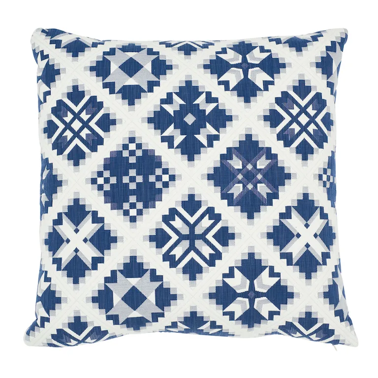 Schumacher Tristan Patchwork Pillow in Indigo