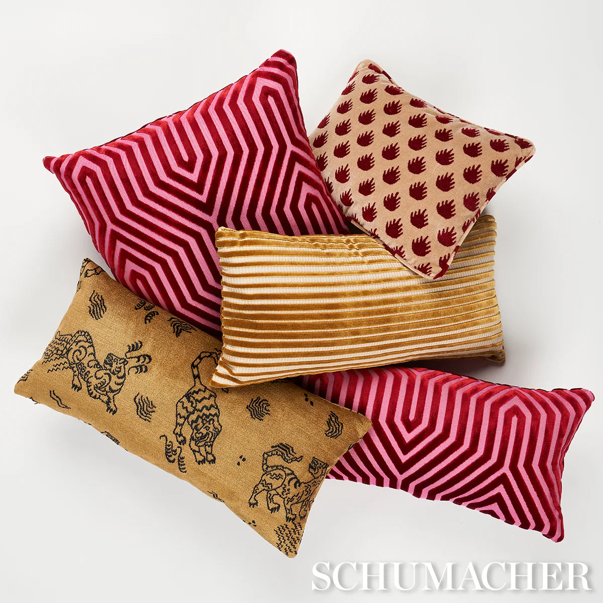 Schumacher Vanderbilt Velvet Pillow in Fuchsia