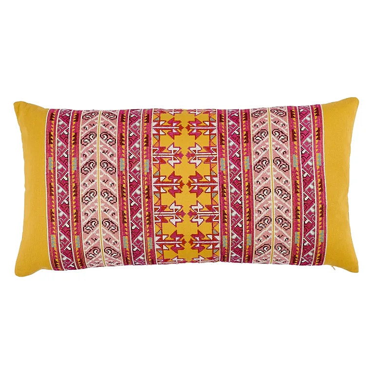 Schumacher Vinka Embroidery Pillow in Pink & Yellow (SO7962218)