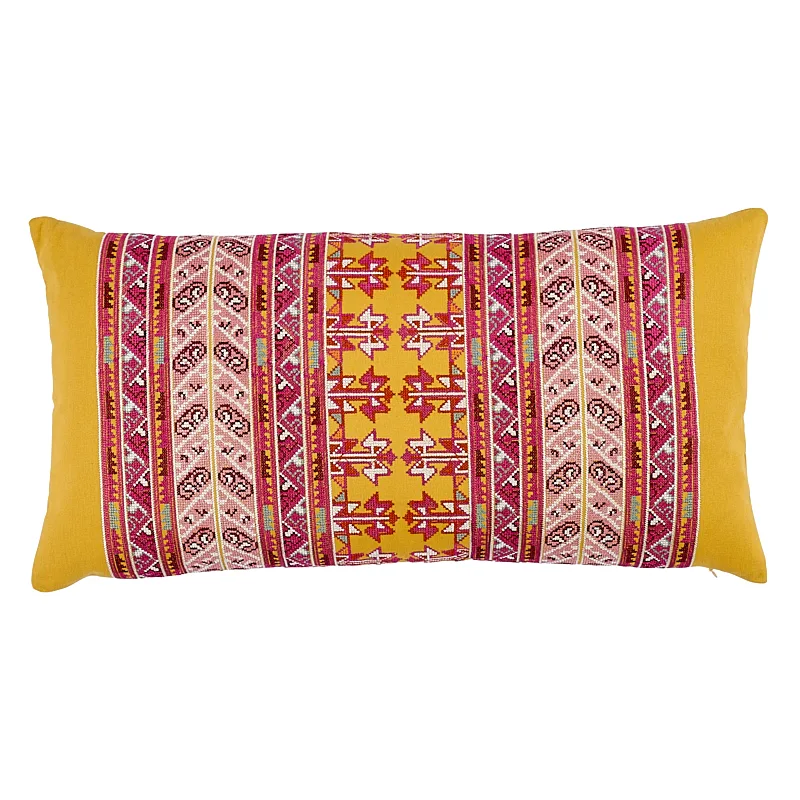 Schumacher Vinka Embroidery Pillow in Pink & Yellow (SO7962218)